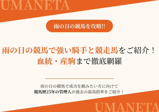 雨の日の競馬に強い騎手と競走馬を紹介する画像