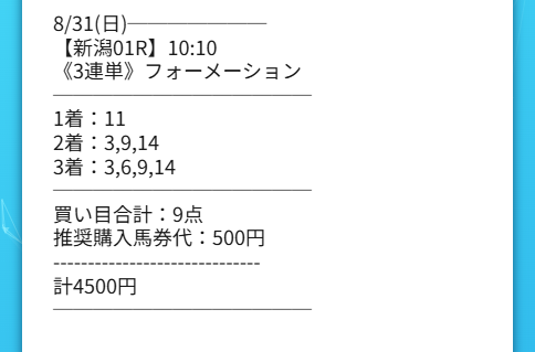 2025年8月31日シンケイバの有料予想「馬心以心」の検証