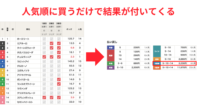 3連複フォーメーション2-4-7が初心者でも買いやすく最強ということを紹介する画像