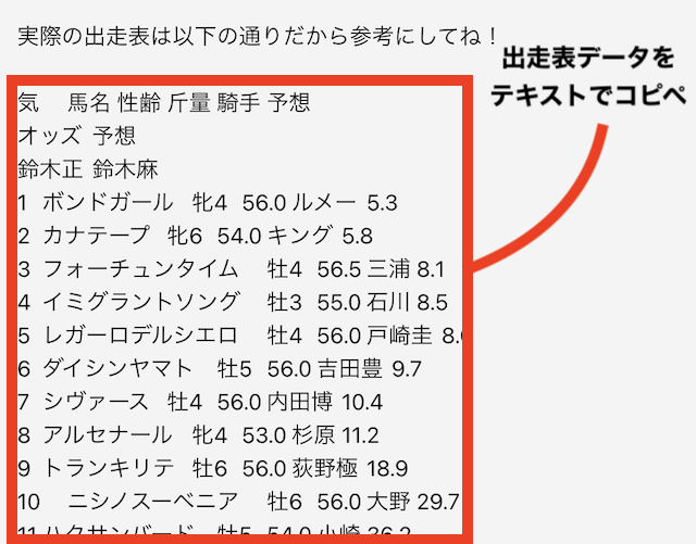 出走表データ提示の画像