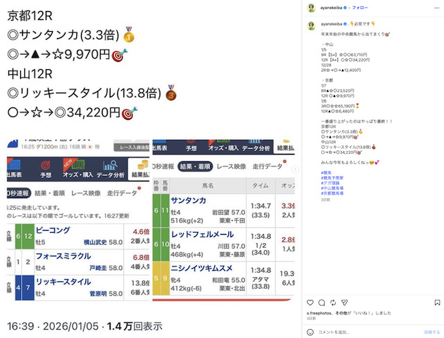 競馬予想家あやねのインスタ投稿4