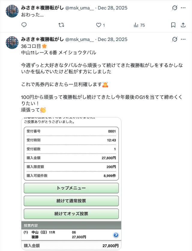 複勝転がし　最高記録の投稿