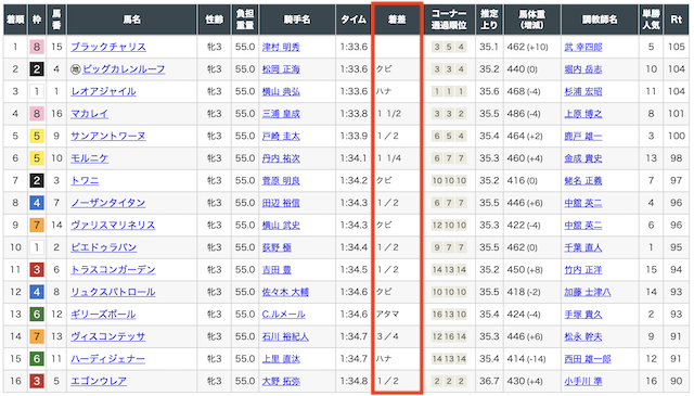 競馬予想における重要ファクター　着差