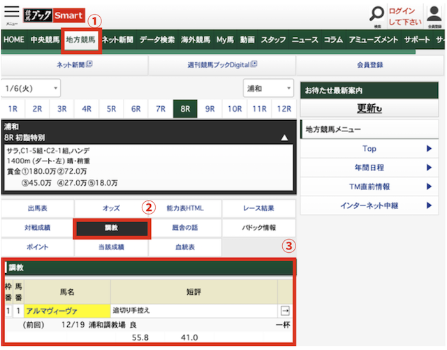 競馬ブック　調教タイム確認方法