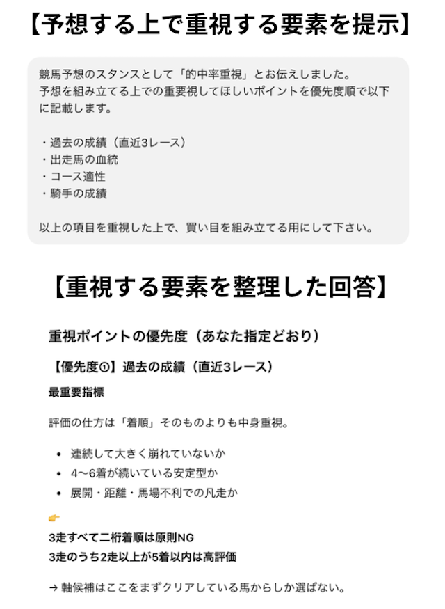 ChatGPT競馬予想　予想ポイントの優先