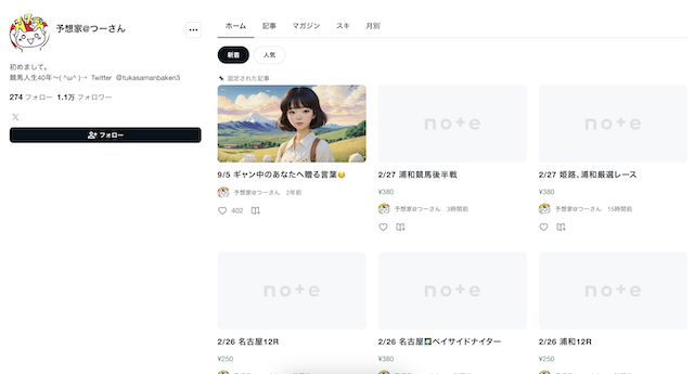 noteアカウントの様子