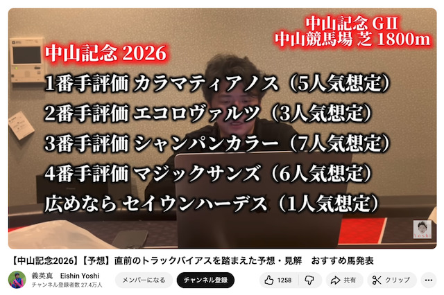 youtubeで推奨馬を紹介している様子
