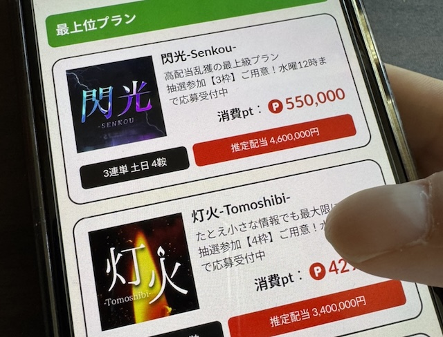 えぶりの有料予想公開ページの様子