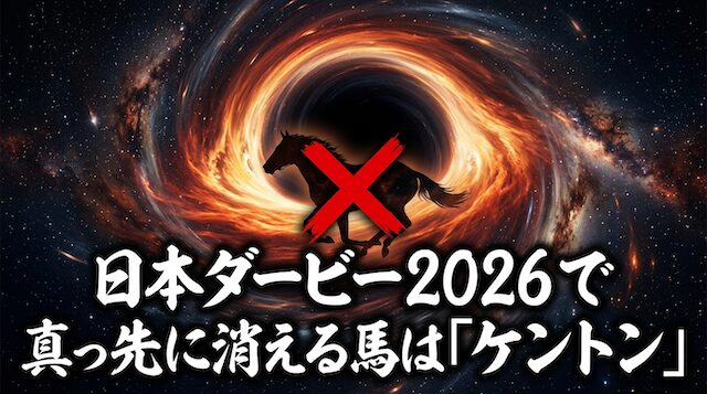 日本ダービー2026で真っ先に消える馬は「ケントン」という事を伝える画像