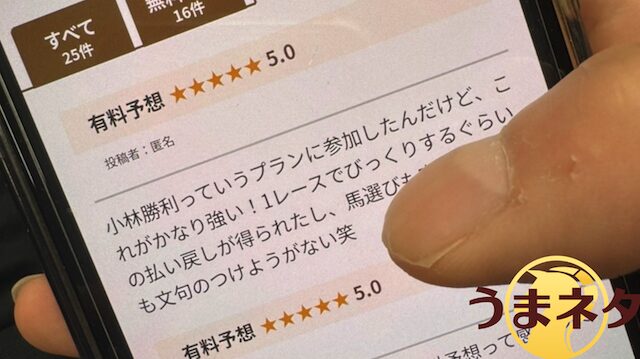 リホラボの口コミで優良な有料予想を確認している様子